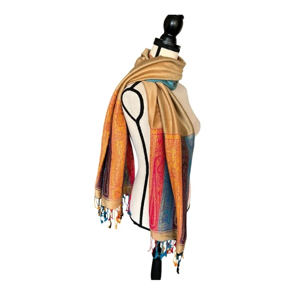 Women's Elegant Multicolor Reversible Paisley Infinity Shawl Scarf